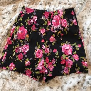 Tight High Waisted Black Floral Shorts